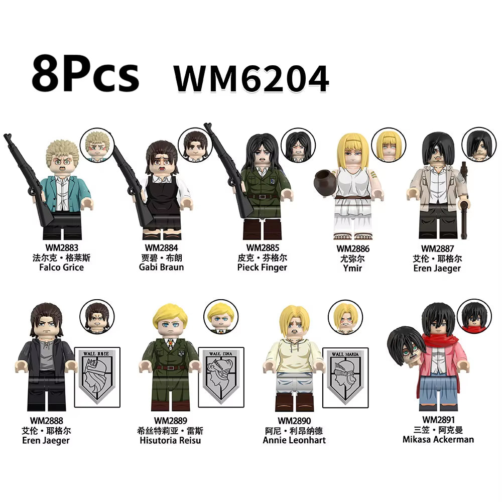 New Attack on Titan Building Blocks Eren Jaeger Levi Ackerman Mikasa Ackerman Mini Action Figure Toys