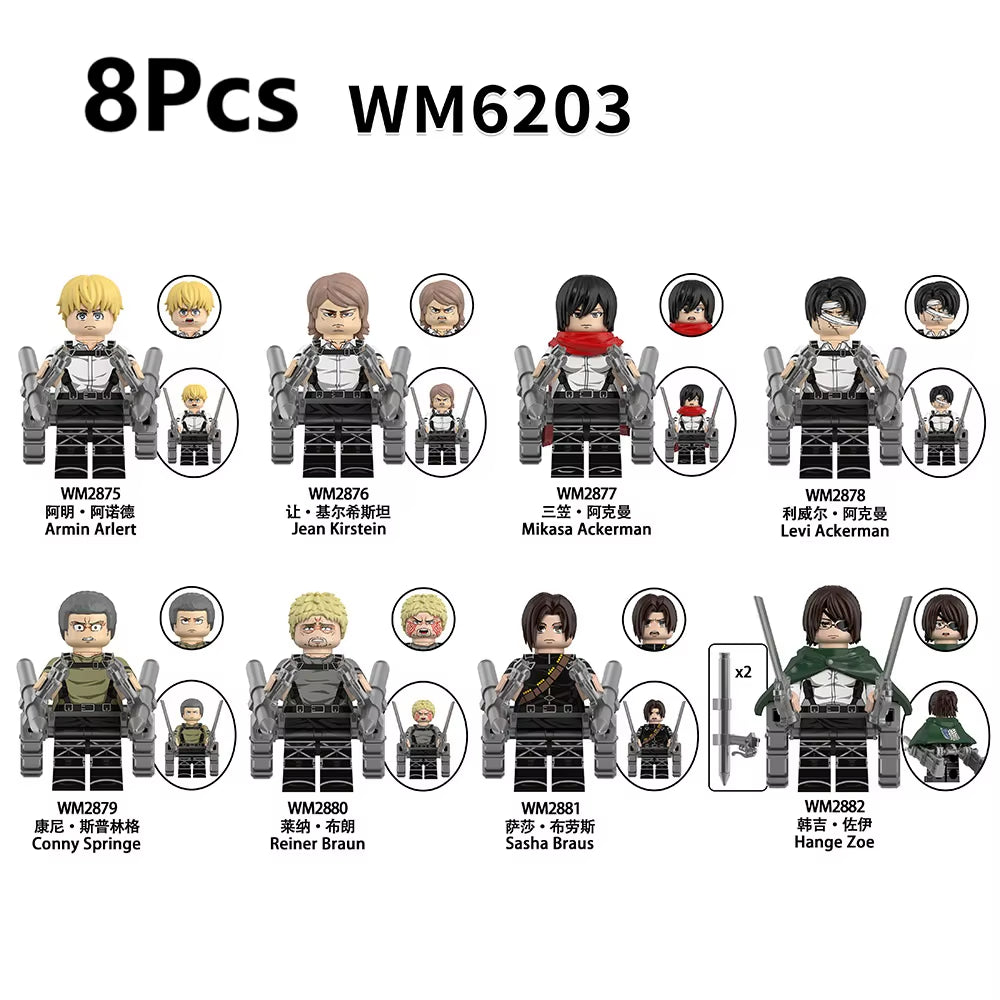 New Attack on Titan Building Blocks Eren Jaeger Levi Ackerman Mikasa Ackerman Mini Action Figure Toys